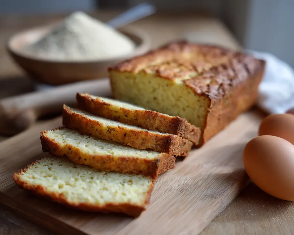 gluten free keto bread sliced on a board